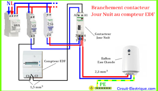 installation et branchement (câblage) d'un contacteur heure creuse