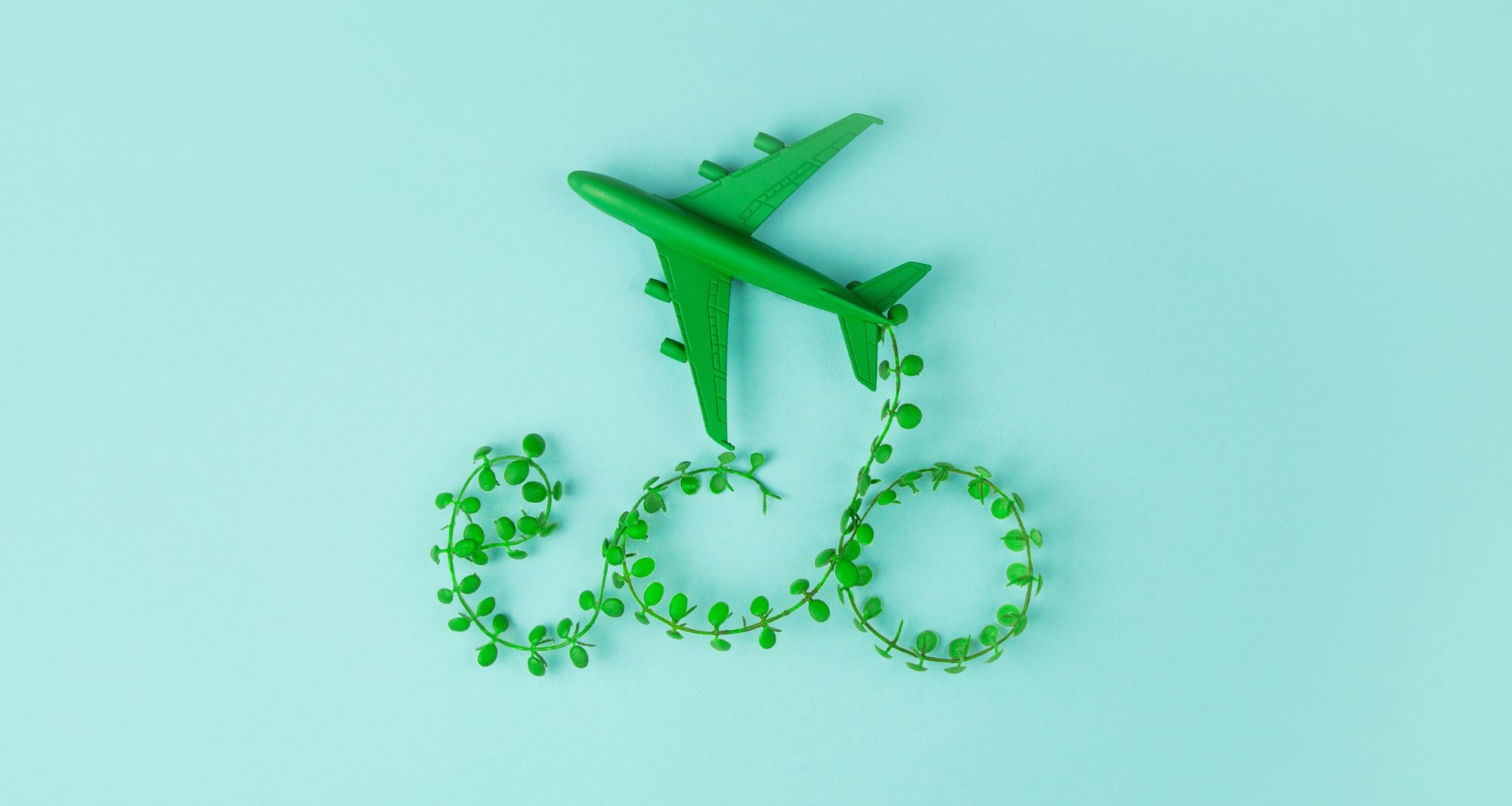 tourisme vert - avion vert avec un trajet en forme du mot éco